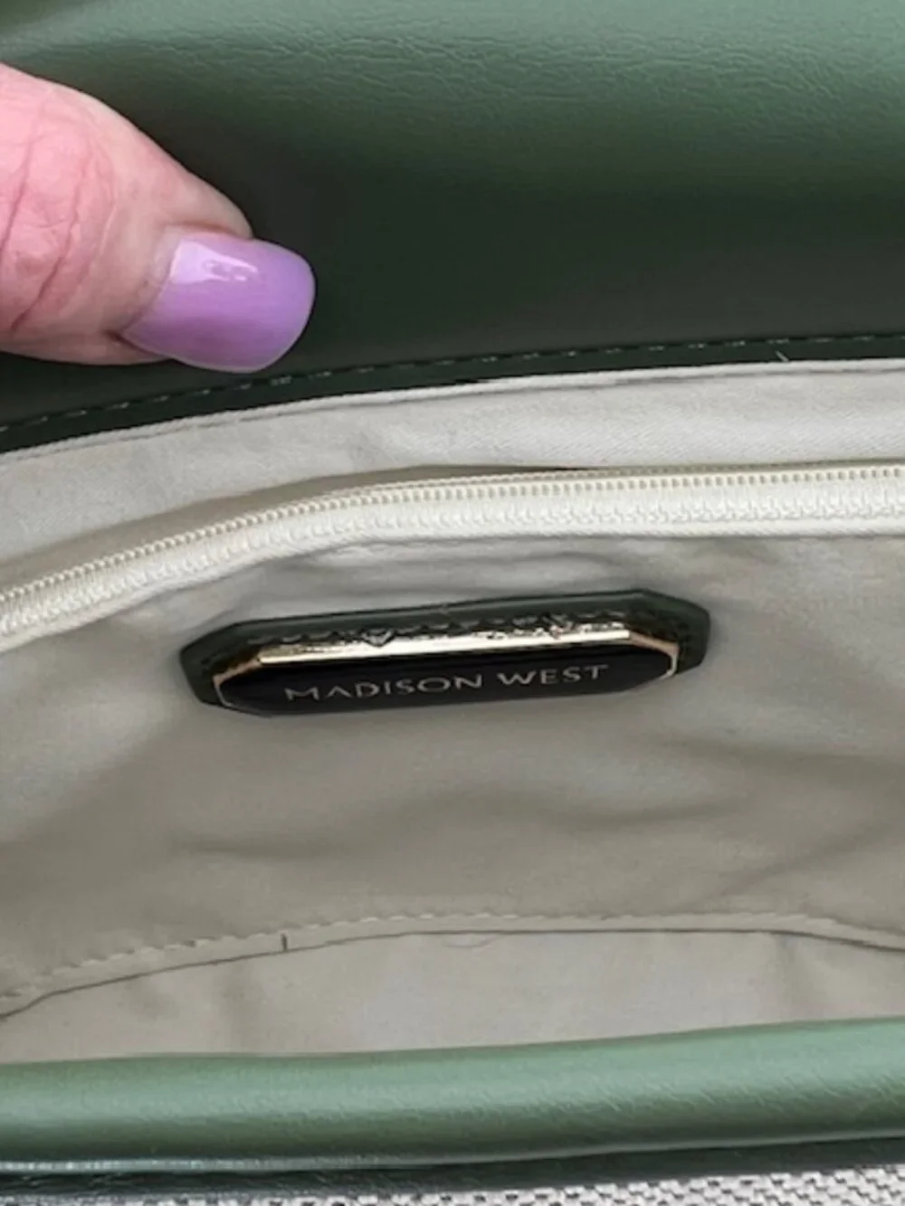 Madison West Green/Cream Contemporary Convertible Crossbody Handbag NWOT
